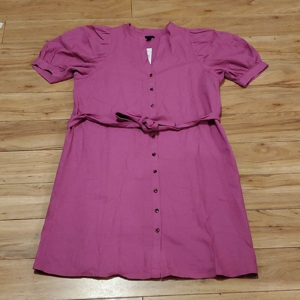 Ann Taylor Purple Puff Sleeve Tie Waist Shirt Dress